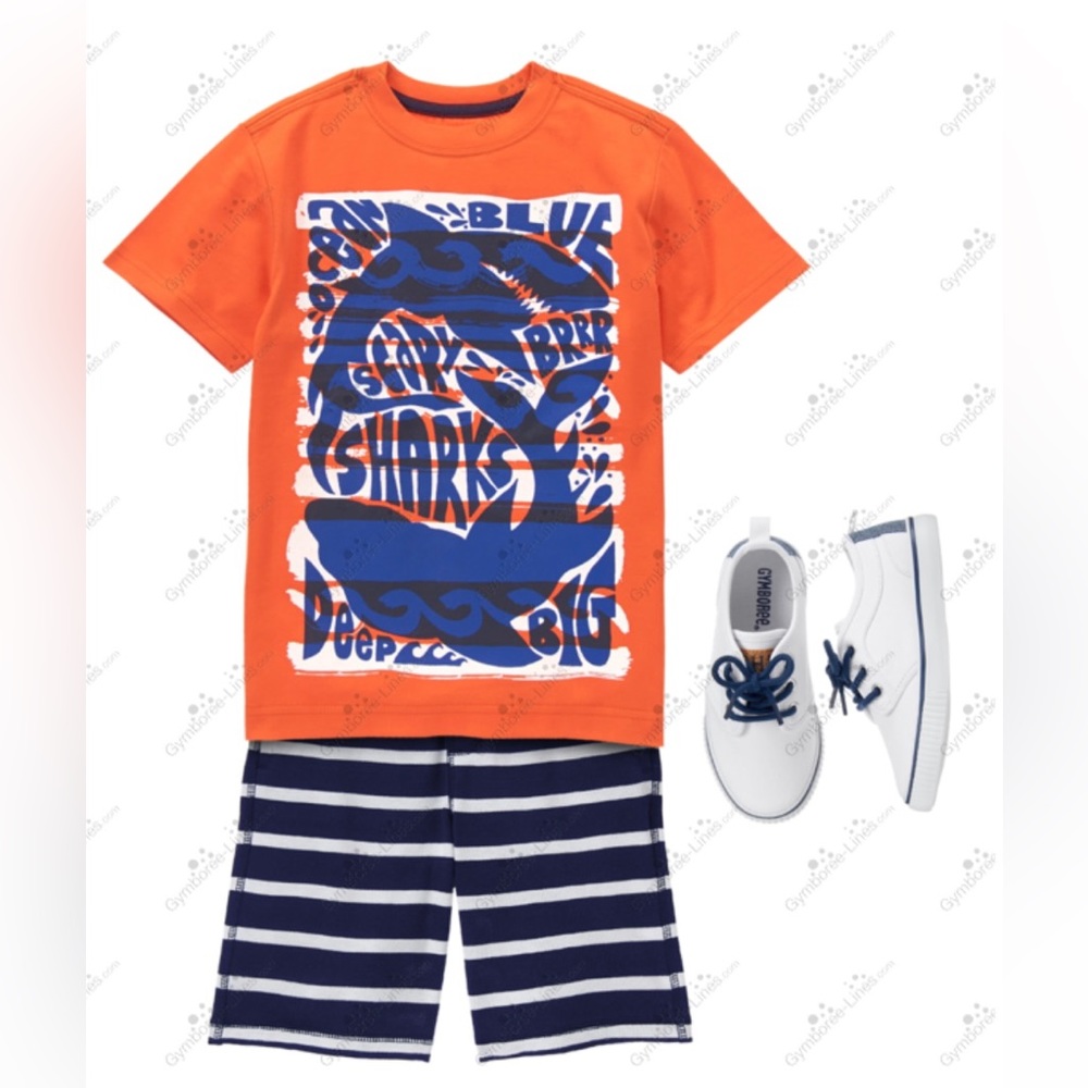 EUC Gymboree Orange “Cool Shark” Shirt Sz L